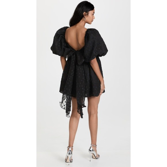 AJE La Piscine Mini Dres Blacks Puff Sleeve Bow Back Party Formal Goth NWT - Picture 4 of 16
